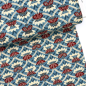 Preview: Stoff Vive la France von French General Vive la France von French General MODA Baumwolle ST10076 Webware unelastisch- jeansblau mit rotem, abstraktem Blütenmuster Detailansicht